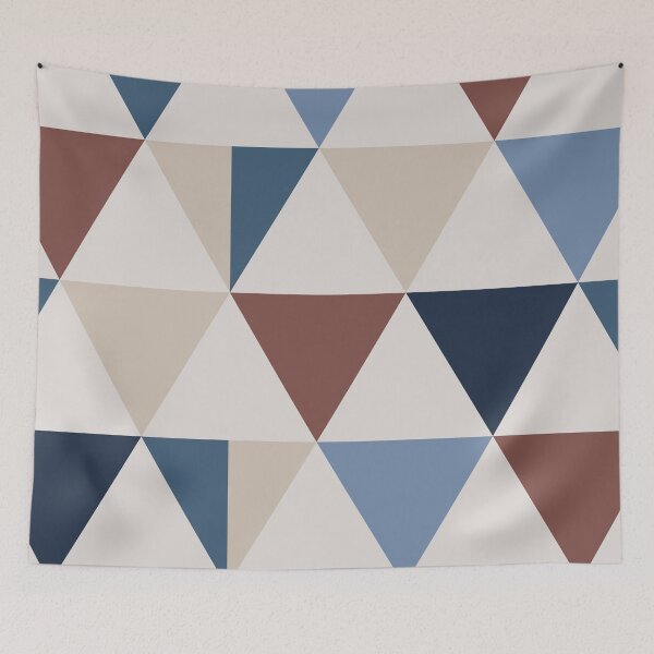Item preview, Scandinavian Triangle Minimalist Geometric Pattern in Mustard, White and Blue  designed and sold by ArtBIU.