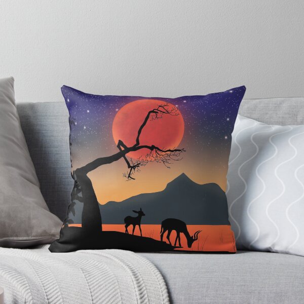 Item preview, Sunset Red Moon Landscape Throw Pillow designed and sold by lovelytaylor.