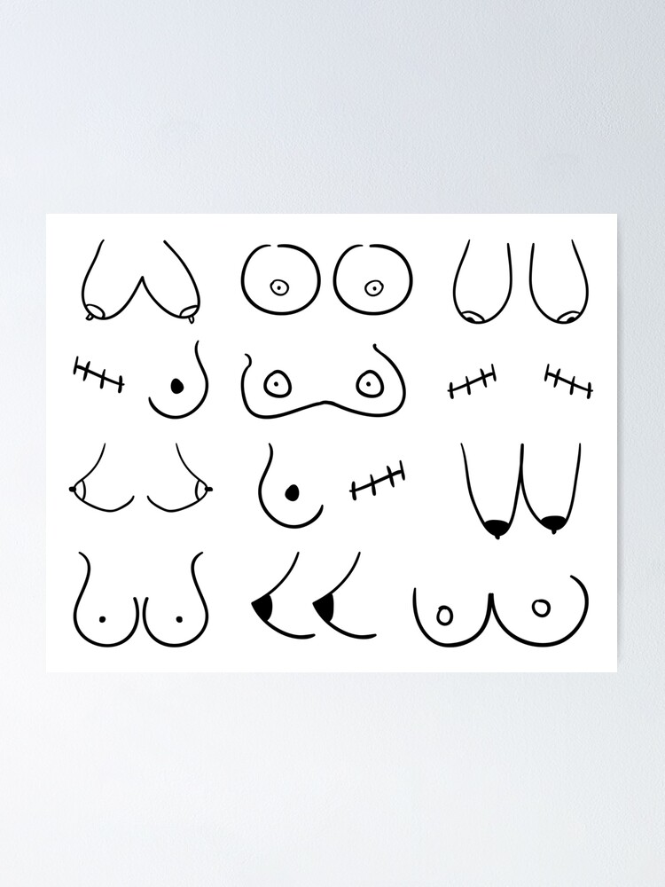 Boobs cute linework line art illustration hand drawing of various mixed  boob breast shapes | Poster