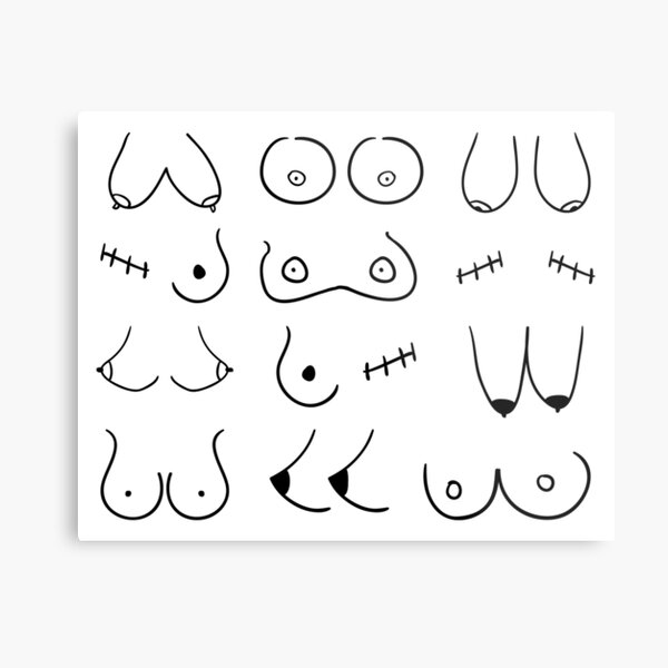 4269 Black White Nude Small Breasts Large Nipples Metal Print