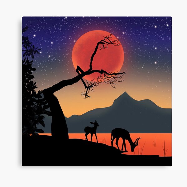 Item preview, Sunset Red Moon Landscape Canvas Print designed and sold by lovelytaylor.