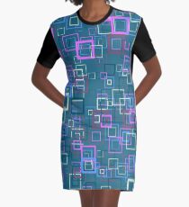 Pop art retro pop squares blue Graphic T-Shirt Dress