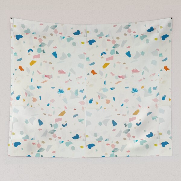 Item preview, TERRAZZO TILE PRINT Aqua blue, pink, green, gray on a cream background.  designed and sold by Mizjean.