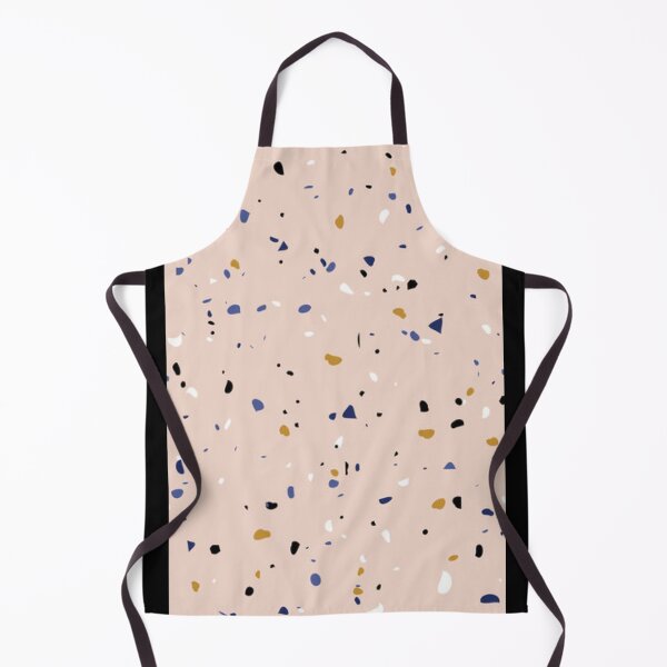 Item preview, TERRAZZO TILE PRINT Blue Gold, Black White on a creamy tan background. designed and sold by Mizjean.