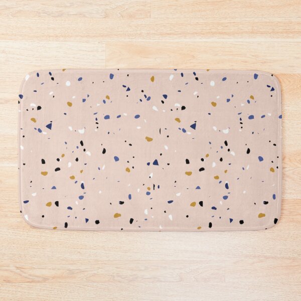 Item preview, TERRAZZO TILE PRINT Blue Gold, Black White on a creamy tan background.  designed and sold by Mizjean.