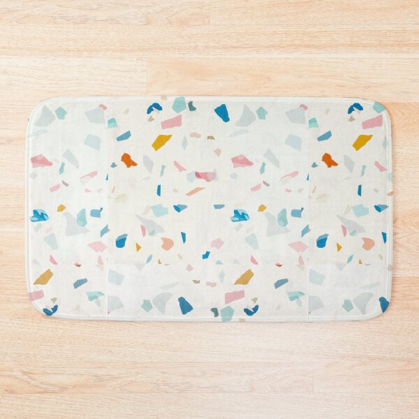 Item preview, TERRAZZO TILE PRINT Aqua blue, pink, green, gray on a cream background.  designed and sold by Mizjean.