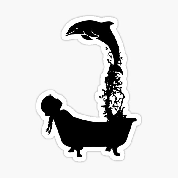 Dolphin leaping out of bath tub silhouette. Sticker
