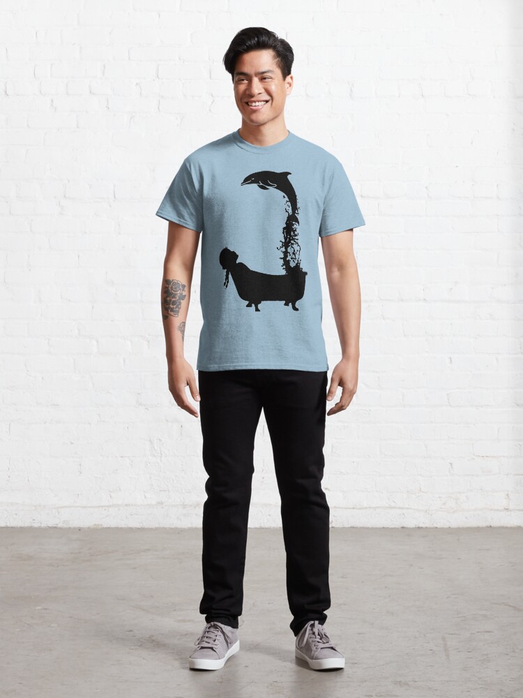 Alternate view of Dolphin leaping out of bath tub silhouette. Classic T-Shirt