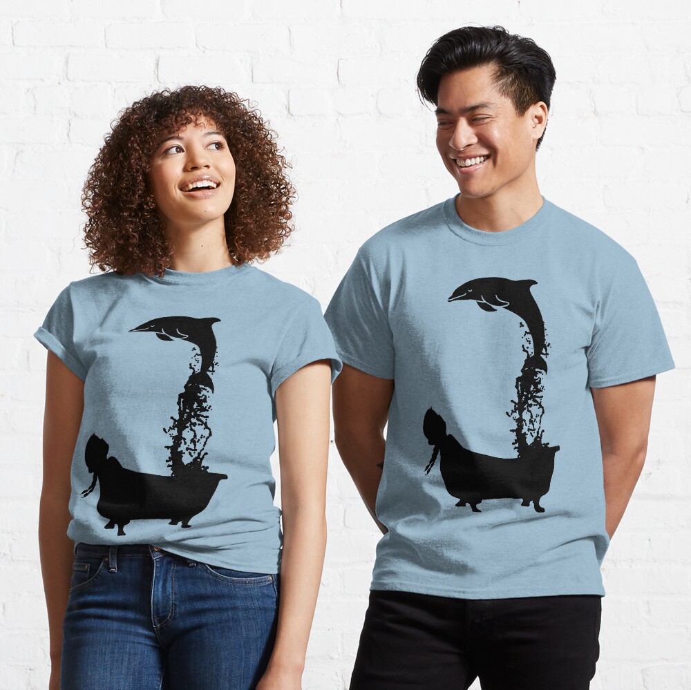 Dolphin leaping out of bath tub silhouette. Classic T-Shirt