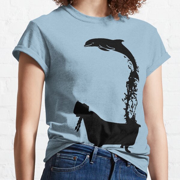 Dolphin leaping out of bath tub silhouette. Classic T-Shirt