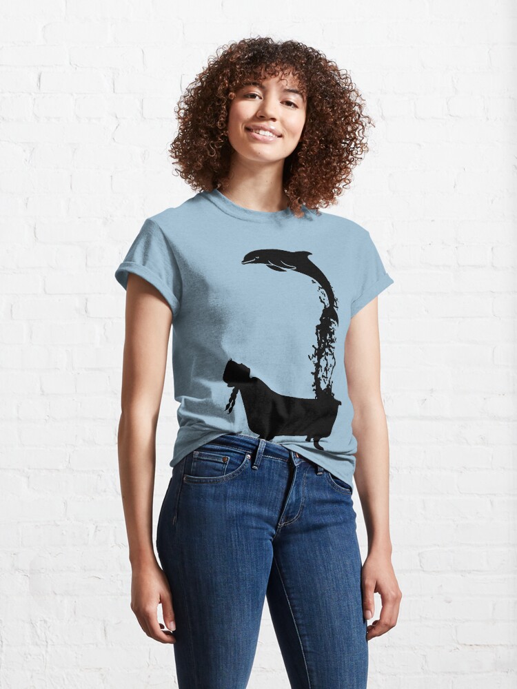 Alternate view of Dolphin leaping out of bath tub silhouette. Classic T-Shirt
