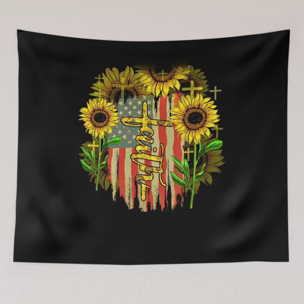 Item preview, Faith Hope Love Cross Sunflower USA Flag designed and sold by BaseStore.