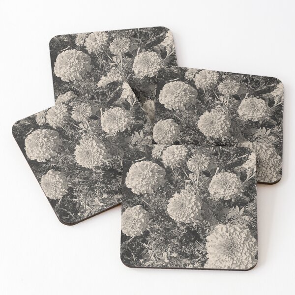 Item preview, Purist marigold flowers in black and white designed and sold by Manoroma.