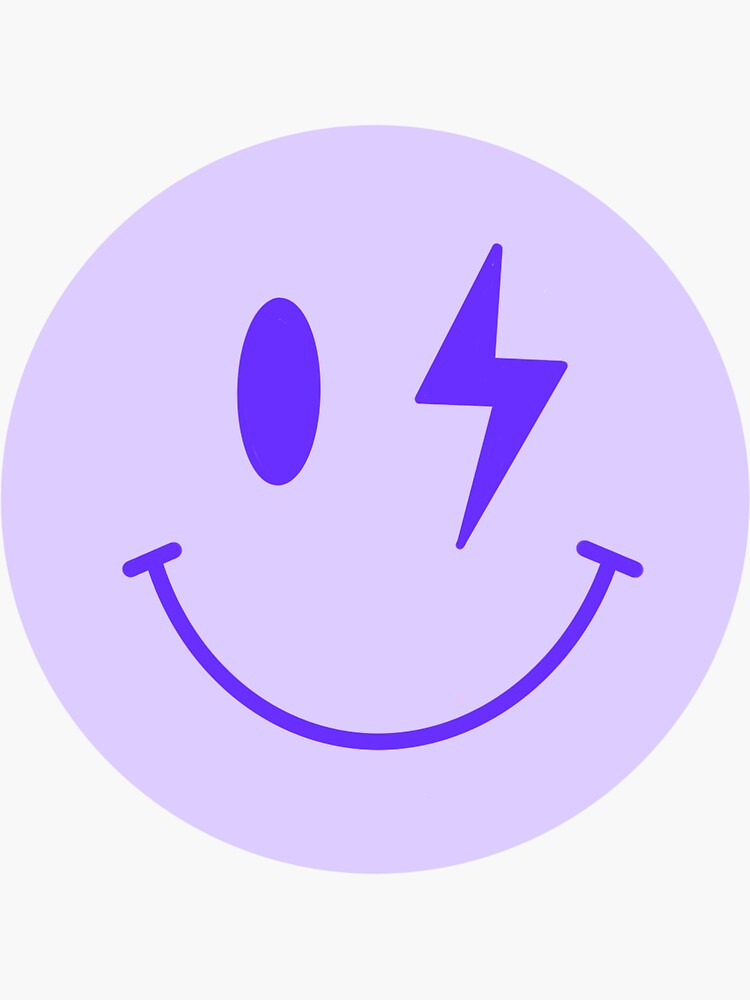 Blue Preppy Lightning Bolt Smiley Face Sticker For Sale By Inezj