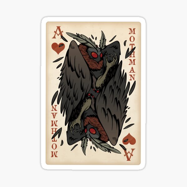 Mothman Playing Card - Vintage Ace of Hearts Cryptid Gift Essential Sticker