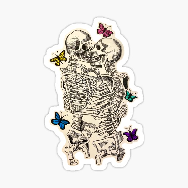 Item preview, Kissing Spooky Skeletons with Butterflies  designed and sold by artbyalex22.