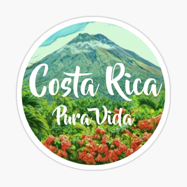 Item preview, Costa Rica Pura Vida Central America Volcano Image Flowers designed and sold by BohoButtons.