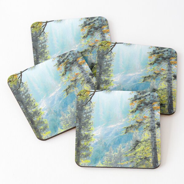 Item preview, green pine tree with mountains background at Lake Tahoe, California, USA designed and sold by Mrvell.
