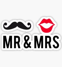 Mr and Mrs, text design with mustache and red lips Sticker