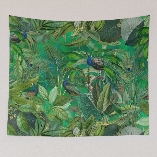 Item preview, Peacocks Green  Paradise Vintage Botanical Jungle Illustration designed and sold by artsandsoul.