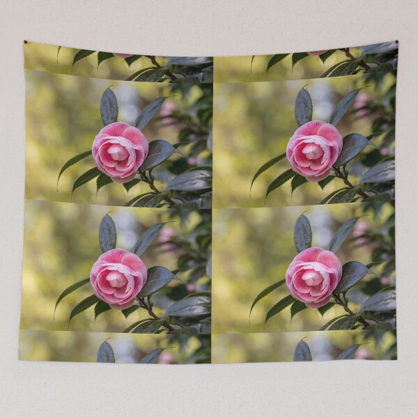 Item preview, Pink camellia flower, with branches and leaves in the background. designed and sold by AylaHarbich.