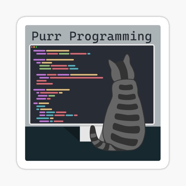 Purr Programming Grey Cat Sticker