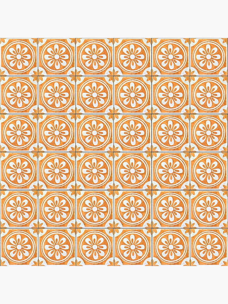 "Soft Orange Floral Design on Ceramic Tiles Pattern" Sticker for Sale