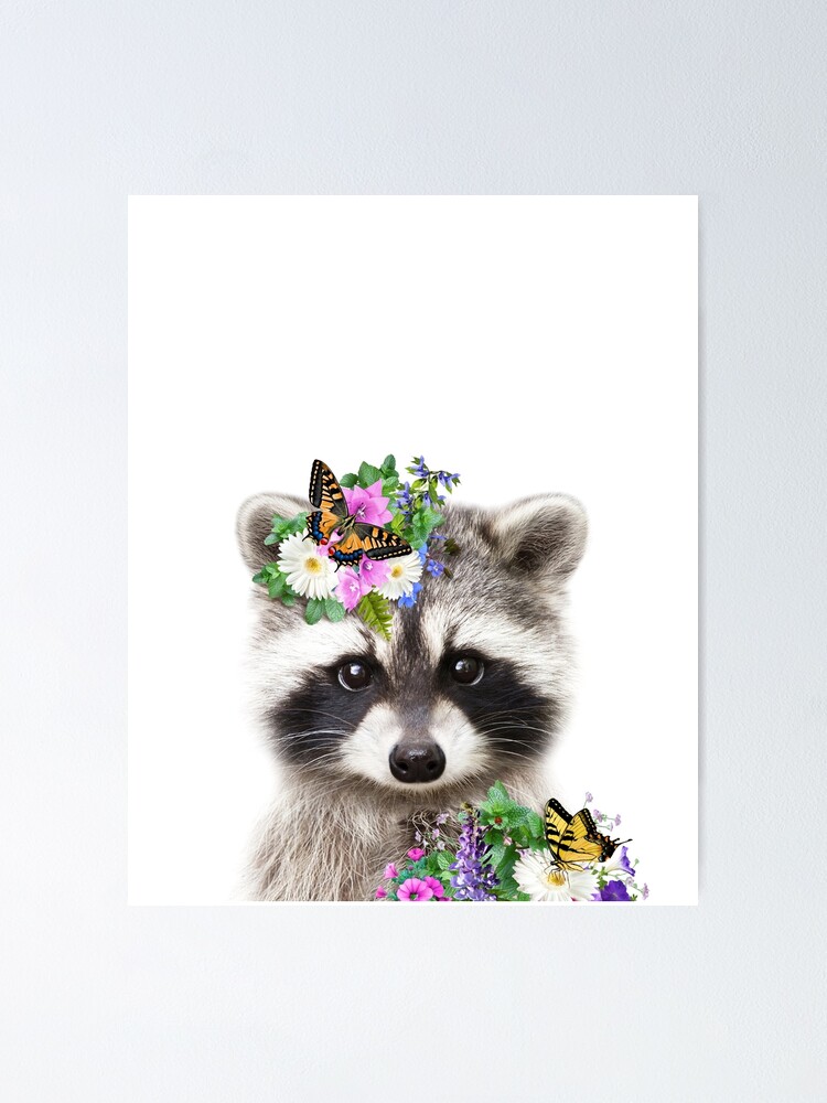 Poster Bebe Raton Laveur Avec Couronne De Fleurs 2 Impression D Art Bebe Animaux Par Synplus Par Synplus Redbubble