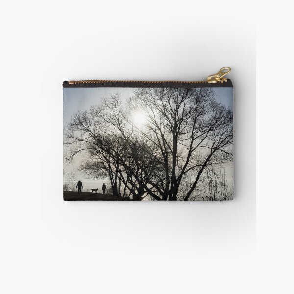 Item preview, Lakeside Dog Walk - Silhouetted Couple and a Pooch in a Park designed and sold by Georgia Mizuleva.