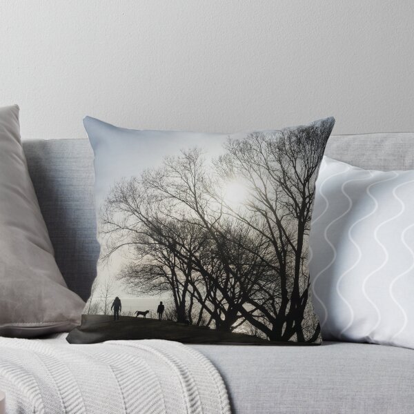 Item preview, Lakeside Dog Walk - Silhouetted Couple and a Pooch in a Park designed and sold by Georgia Mizuleva.