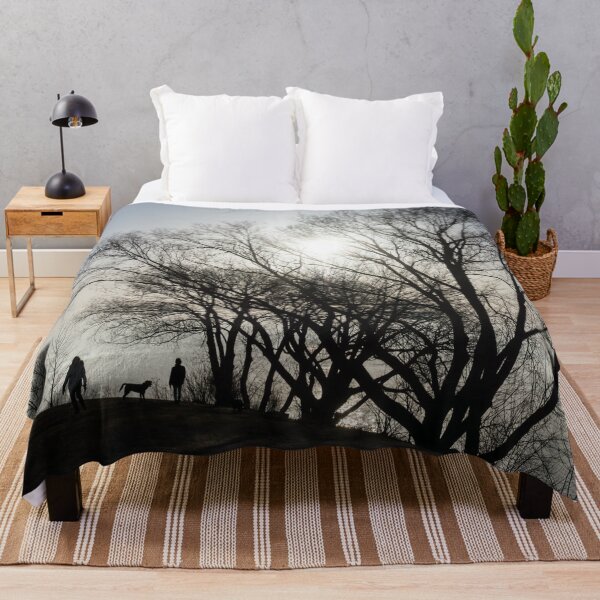 Item preview, Lakeside Dog Walk - Silhouetted Couple and a Pooch in a Park designed and sold by Georgia Mizuleva.