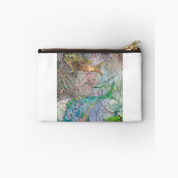 Item preview, Fish in water, blue fish, red fish, dark water, green, blue bubbles, net, ,  designed and sold by NessArtByEwa.