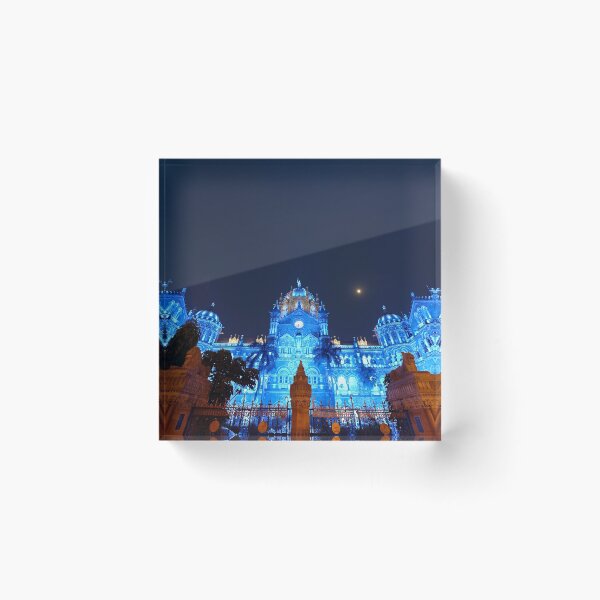 Item preview, Victoria Terminus illuminated in Blue light, now CSMT station image, modern art, wall art, print, personalised gifts, custom printed gifts. designed and sold by CameraDesign.