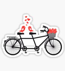 tandem bicycle with cute love birds Sticker