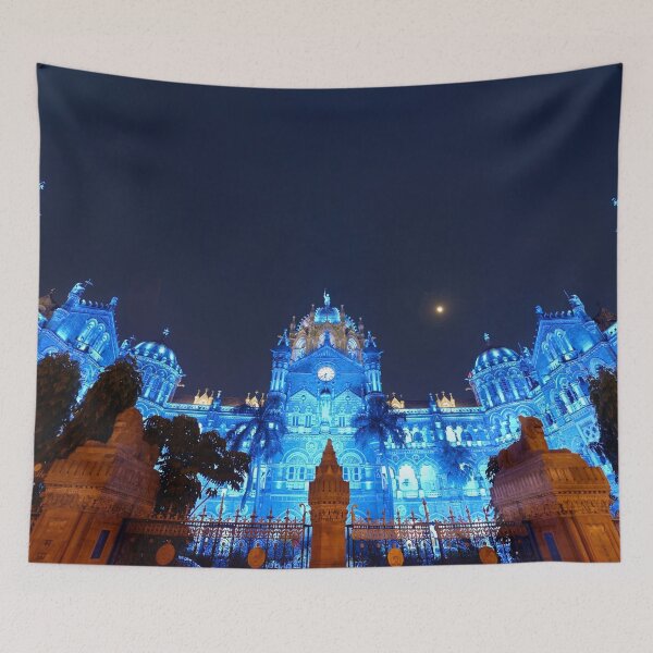 Item preview, Victoria Terminus illuminated in Blue light, now CSMT station image, modern art, wall art, print, personalised gifts, custom printed gifts. designed and sold by CameraDesign.