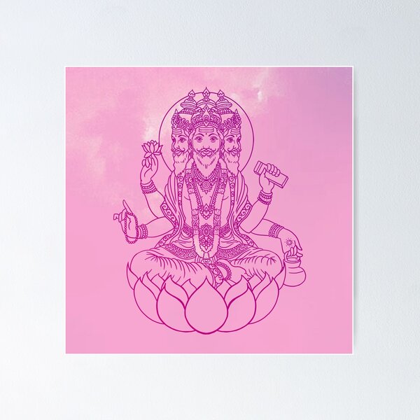 Item preview,  Hindu God Brahma line drawing vector illustration, vishnu, asian spiritual symbol, oriental wisdom, yoga, om, trimurti designed and sold by Mariuki Flow.