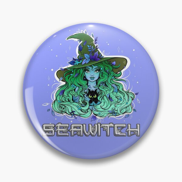 Item preview, Seawitch with long hair and a kitten in green blue designed and sold by NoMatterLab.