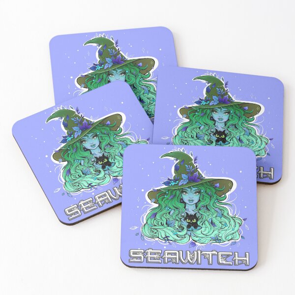 Item preview, Seawitch with long hair and a kitten in green blue designed and sold by NoMatterLab.
