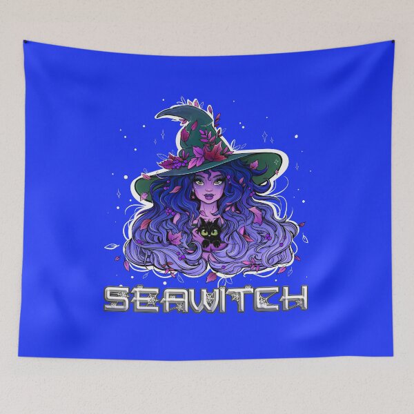 Item preview, Seawitch with long hair and a kitten in purple, dark blue designed and sold by NoMatterLab.