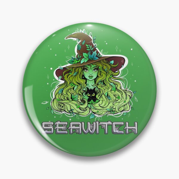 Item preview, Seawitch with long hair and a kitten in green designed and sold by NoMatterLab.