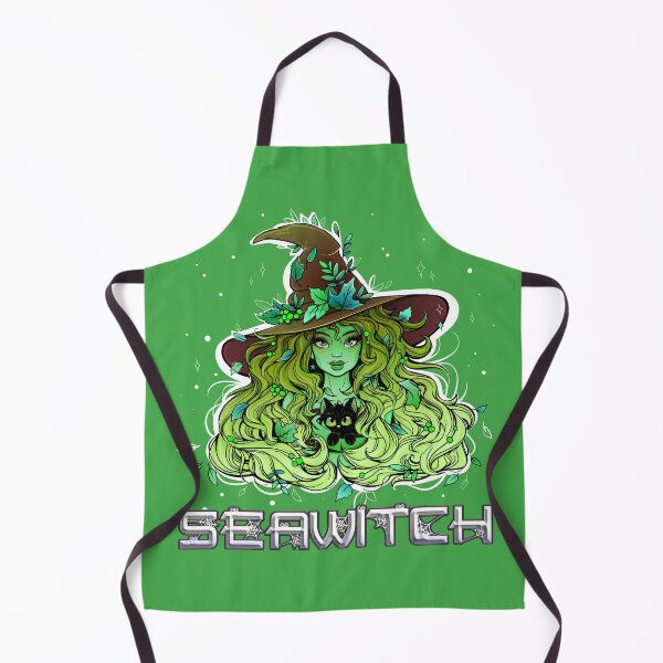 Item preview, Seawitch with long hair and a kitten in green designed and sold by NoMatterLab.