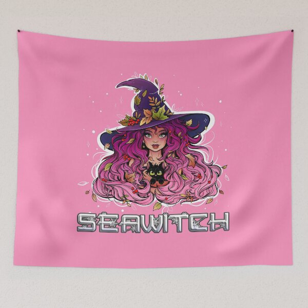 Item preview, Seawitch with long hair and a kitten in pink purple designed and sold by NoMatterLab.