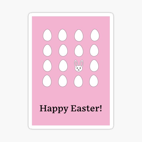 Happy Easter Bunny White Uncolored Eggs Over Pink Sticker