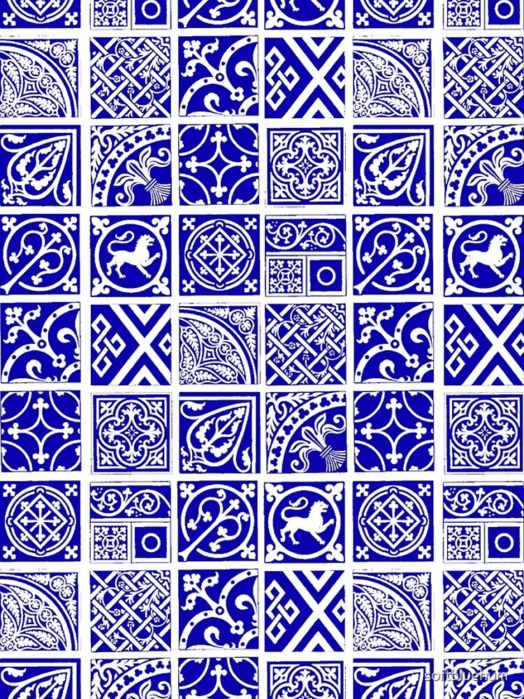 Thumbnail 4 of 4, iPhone Case, Blue Medieval Tile Pattern designed and sold by softbluehum.