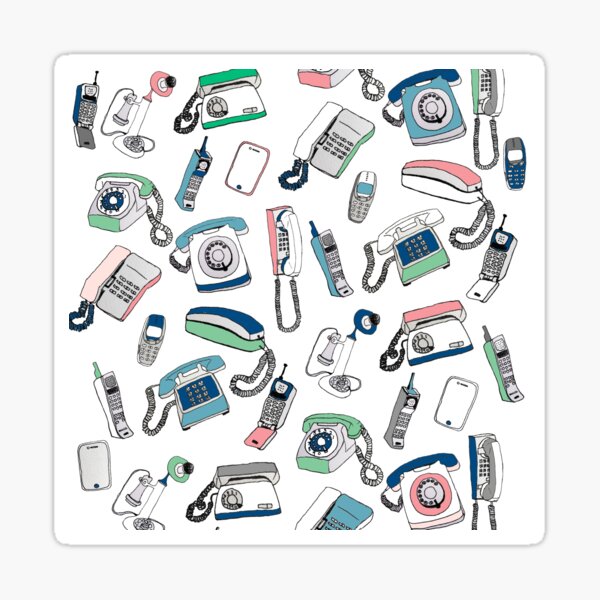 Vintage telephones drawing Sticker