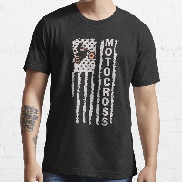 Dirt Bike USA Flag _ Stars Stripes Motorcross Motorbike T Shirt - Limotees