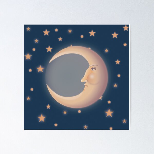 vintage fuzzy stickers - stars, moon, sun Postcard for Sale by