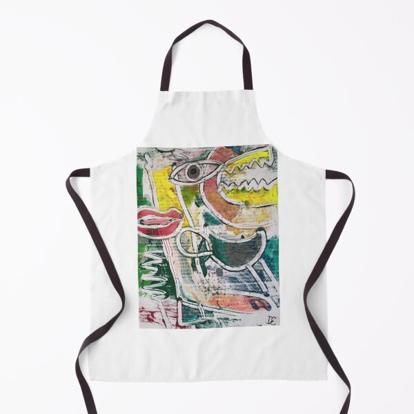 Item preview, Red lips, black eye, cup of tea, cup of coffee, yellow shell, green tablecloth, abstract artwork, uncover face, drink and food, straps, geometric figures, designed and sold by NessArtByEwa.