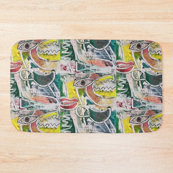 Item preview, Red lips, black eye, cup of tea, cup of coffee, yellow shell, green tablecloth, abstract artwork, uncover face, drink and food, straps, geometric figures,  designed and sold by NessArtByEwa.