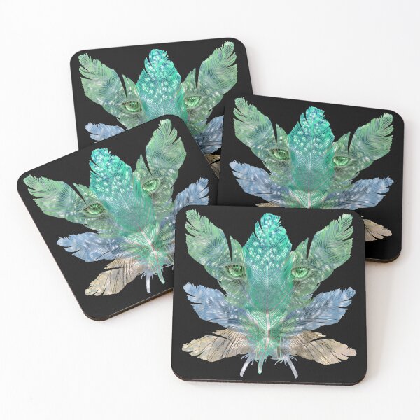 Item preview, Green Eyed Leopard behind Colorful Feathers designed and sold by ZanyPaintbrush.